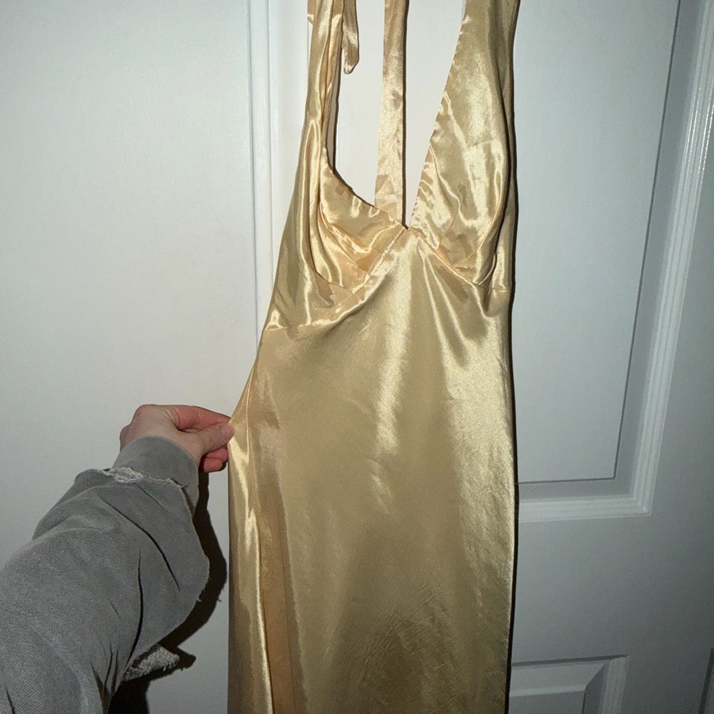 Hello Molly Yellow Satin Halter Mini Dress